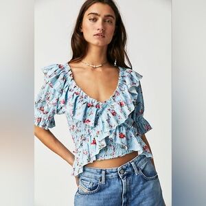✨ Free People Favorite Girl Top| W Sz. M|  Boho Floral Ruffle Crop, Cottagecore